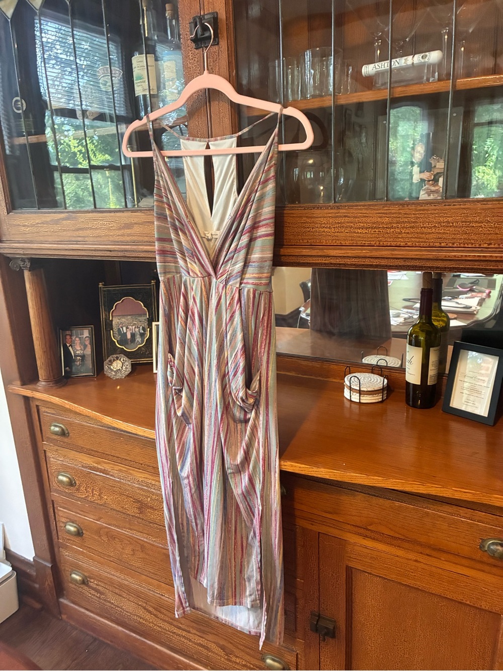BCBGeneration Multicolor Striped Sleeveless V-Neck Maxi Dress